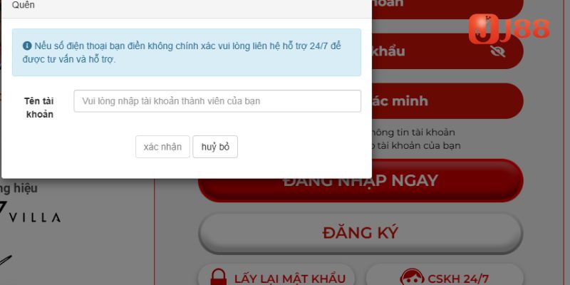 Khôi phục mật khẩu nếu cần 